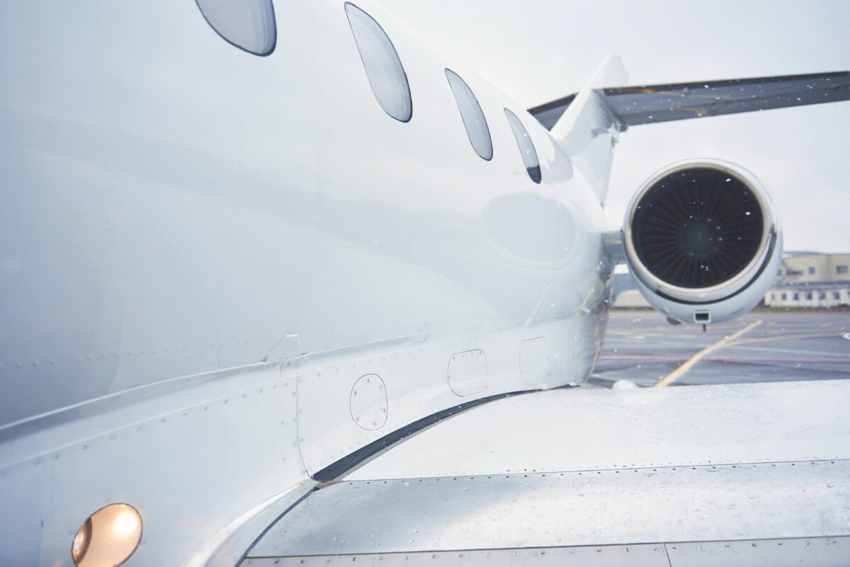 Turbine of airplane on street